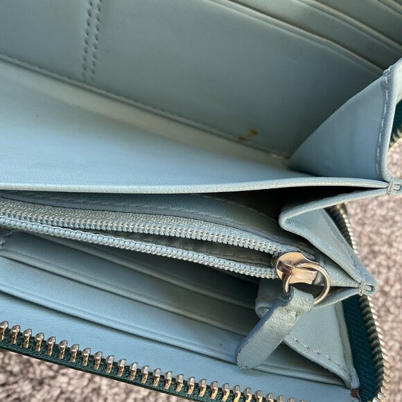 Coach Dark Turquoise Quilted Logo Zip Around Accordion Wallet - Picture 5 of 9